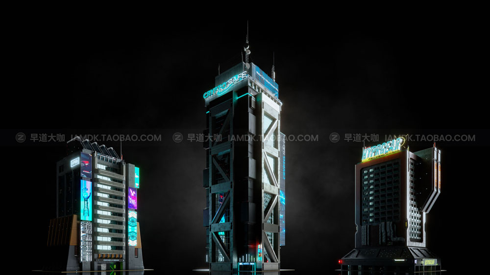 赛博朋克未来科幻楼房建筑3D模型C4D/MAX/FBX/OBJ/Maya/Blender等 Kitbash3d - Cyberpunk 2022_img_2