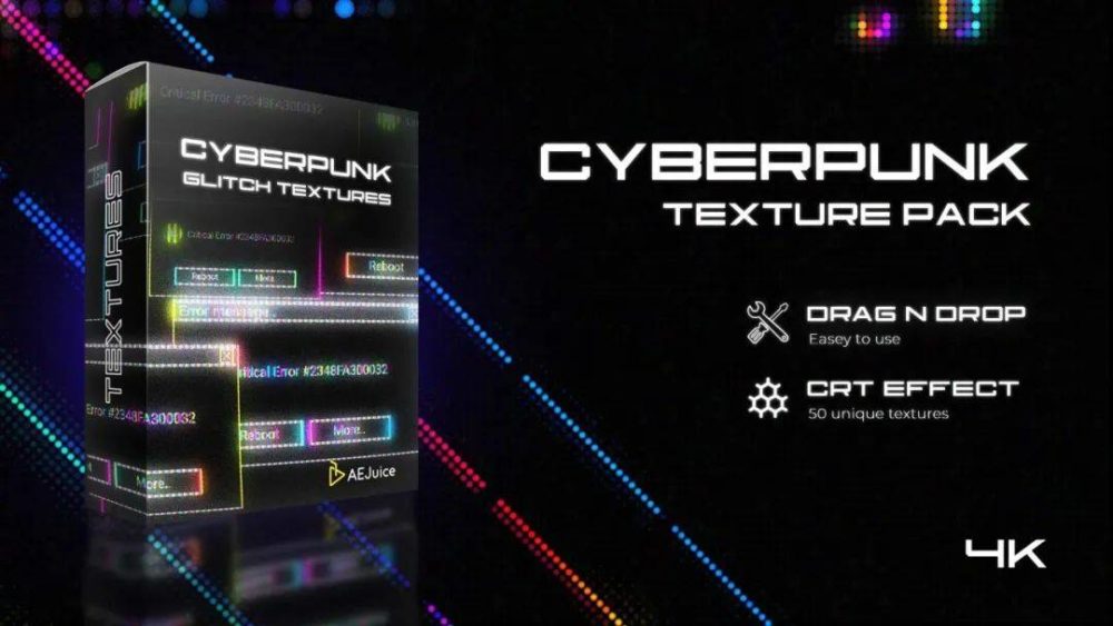 54种赛博朋克4K故障干扰纹理特效动画视频素材包 Aejuice - Cyberpunk Glitch Texture Pack_img_2