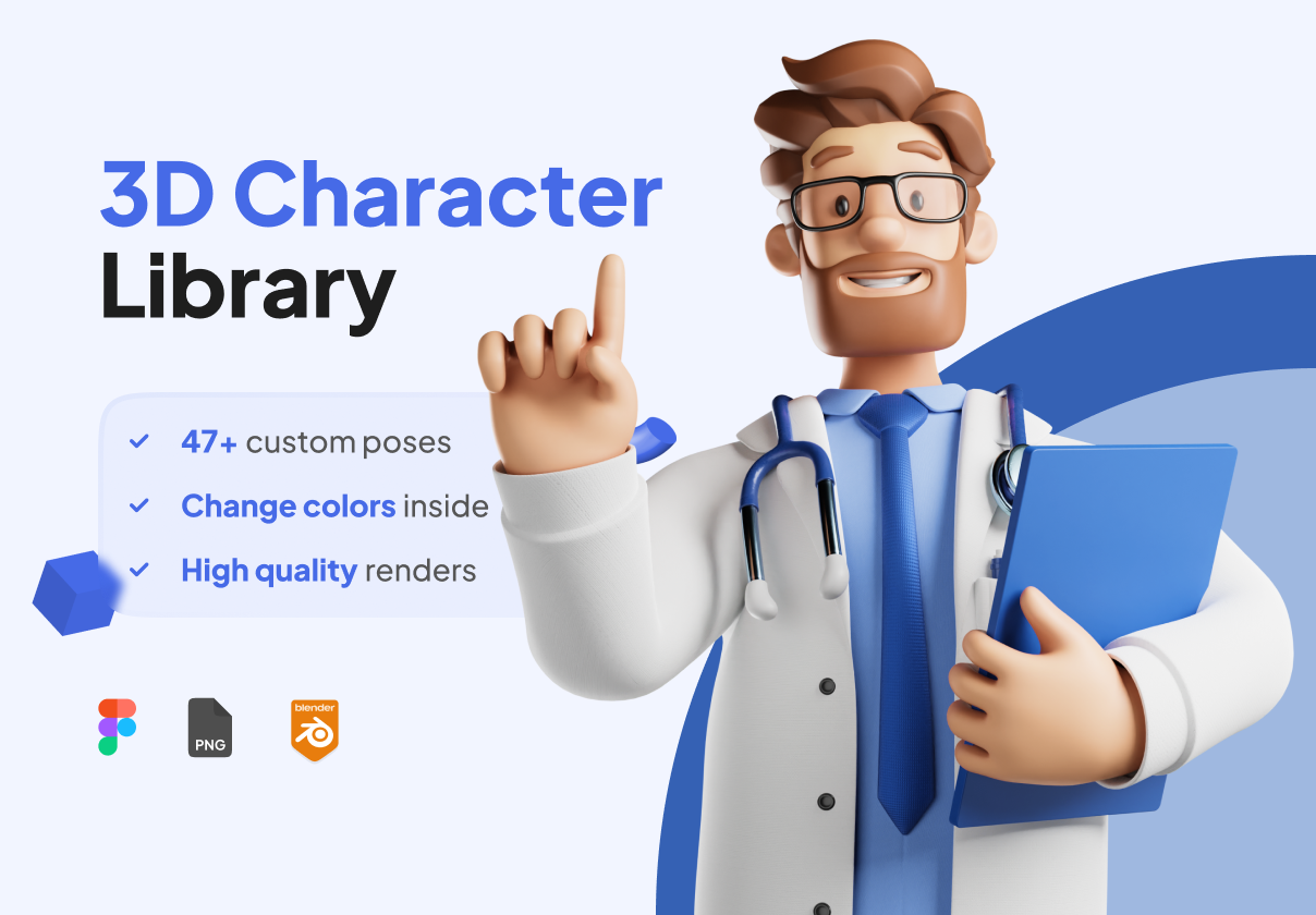 47款卡通3d男医生造型图标icon设计素材 3D Character Doctor Installment Figma/Blender UI KIT_img_3