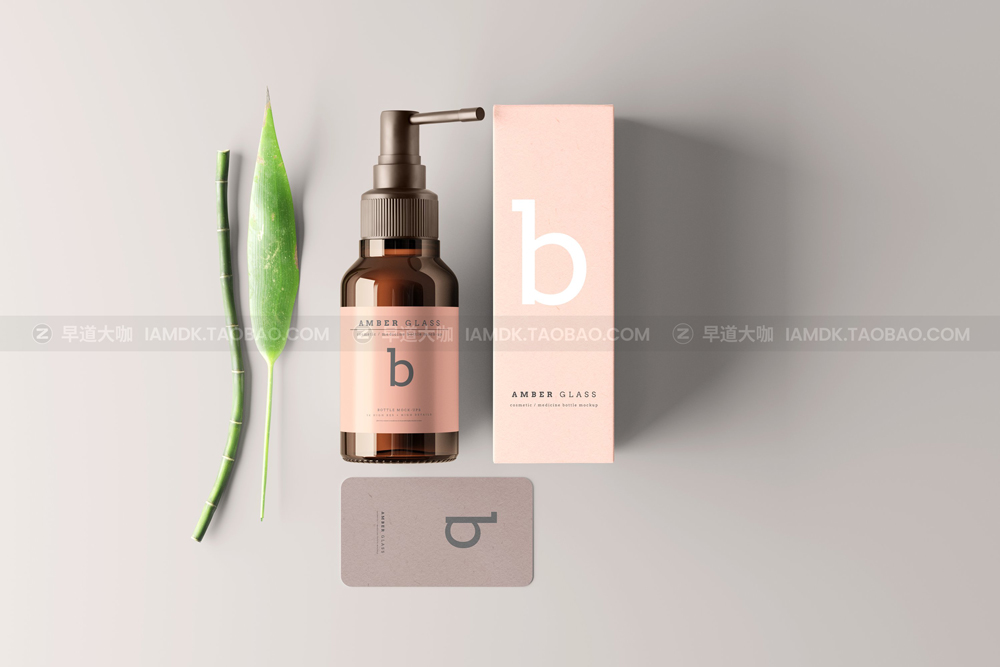 20款琥珀色玻璃瓶化妆品药瓶包装盒外观设计展示样机psd模版素材 Amber Glass Throat Spray Bottle Mockups_img_2