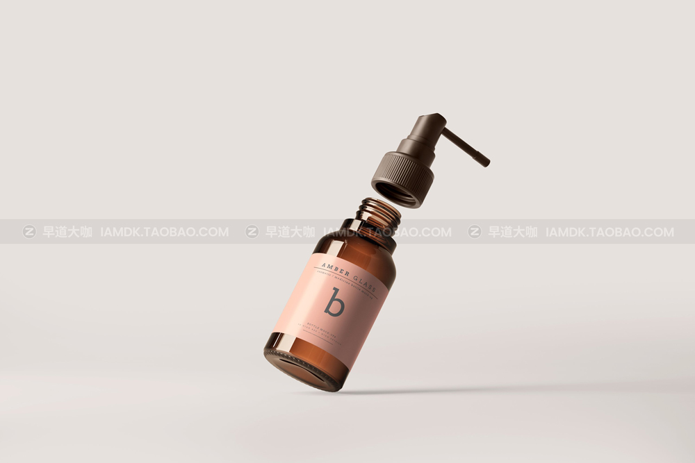 20款琥珀色玻璃瓶化妆品药瓶包装盒外观设计展示样机psd模版素材 Amber Glass Throat Spray Bottle Mockups_img_2