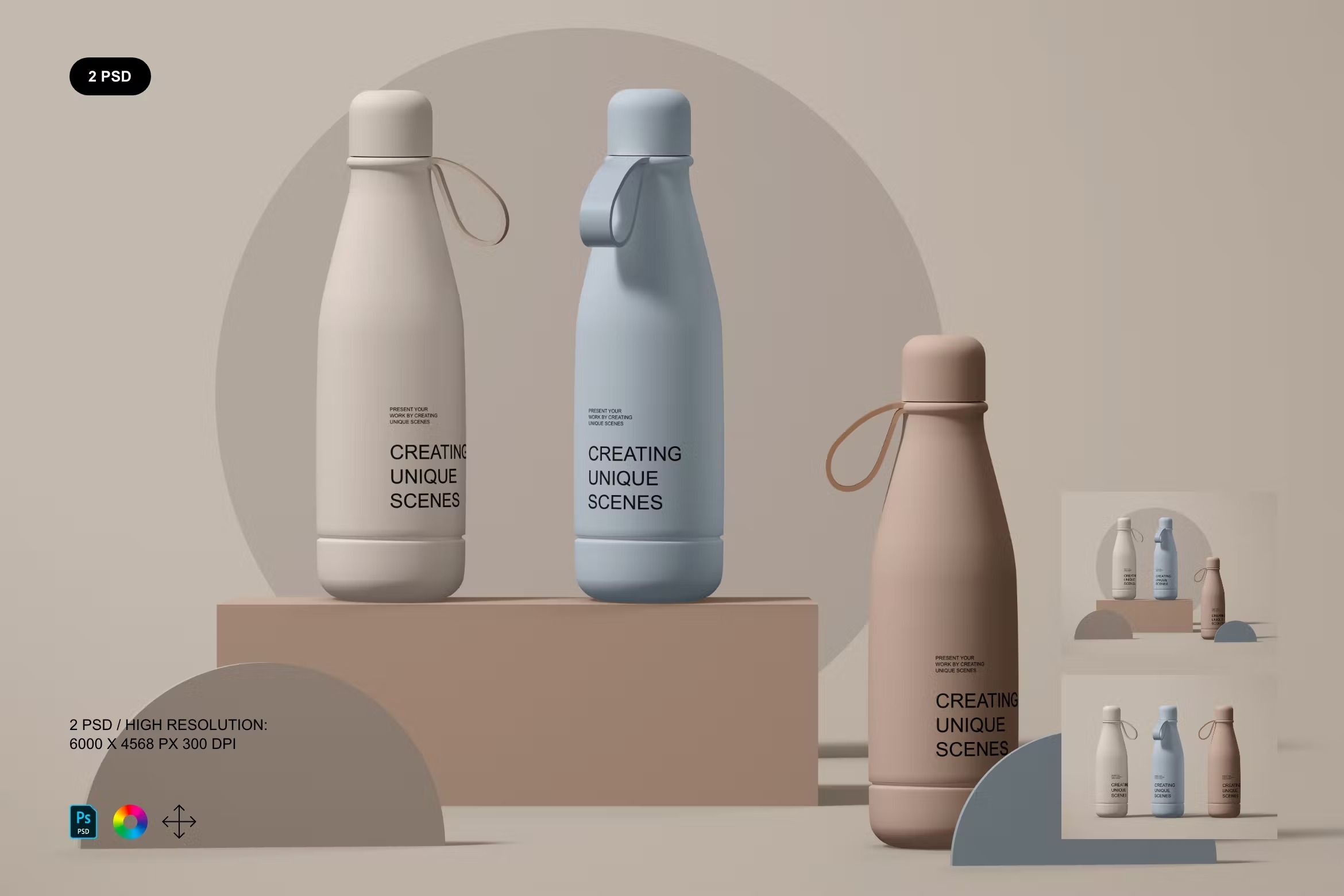 哑光运动保温水杯外观设计展示贴图样机 Matte Bottle Mockups_img_2