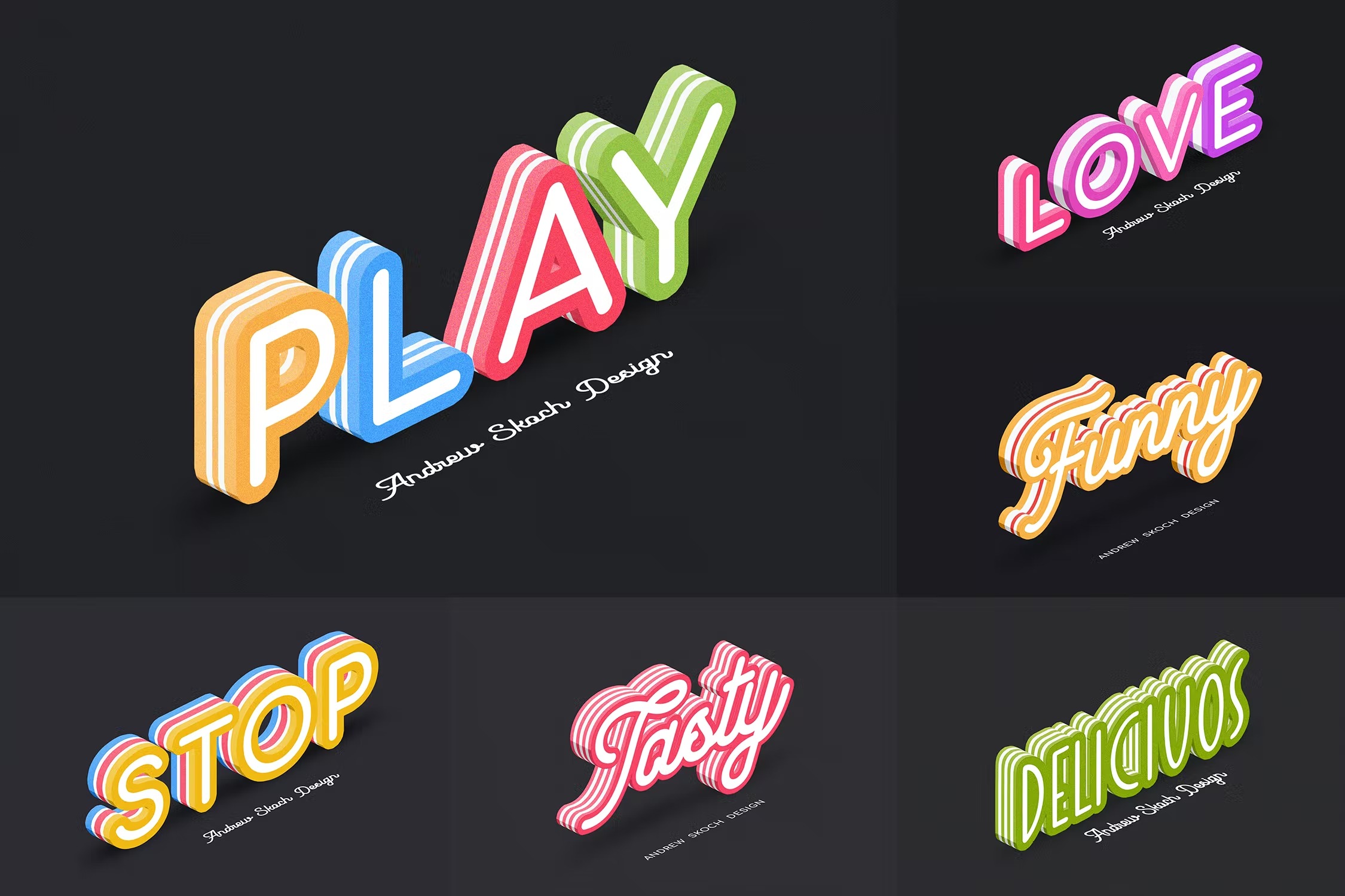 时尚多彩3d立体卡通标题logo设计ps样机模版素材 Colorful Isometric Text Effects_img_2