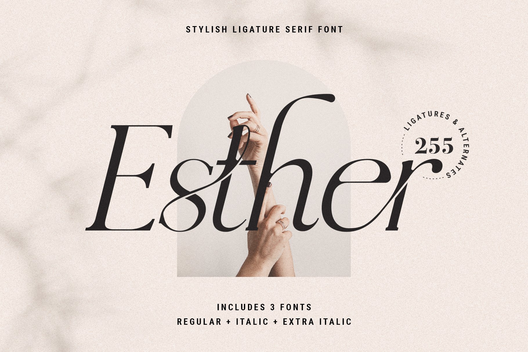 时尚优雅杂志海报标题logo设计连字衬线英文字体安装包 Esther - Ligature Serif Font Family_img_2