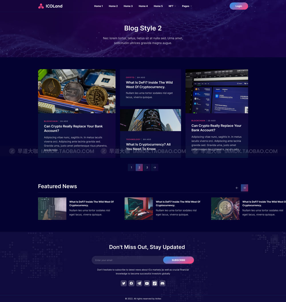 炫酷NFT加密货币数字货币交易市场网站界面设计WEB UI套件素材 ICO landing page & ICO Crypto Template_img_2