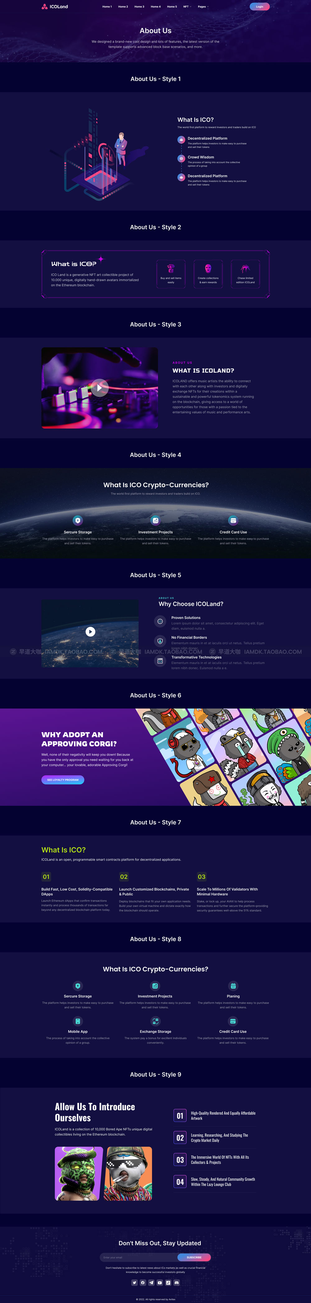 炫酷NFT加密货币数字货币交易市场网站界面设计WEB UI套件素材 ICO landing page & ICO Crypto Template_img_2