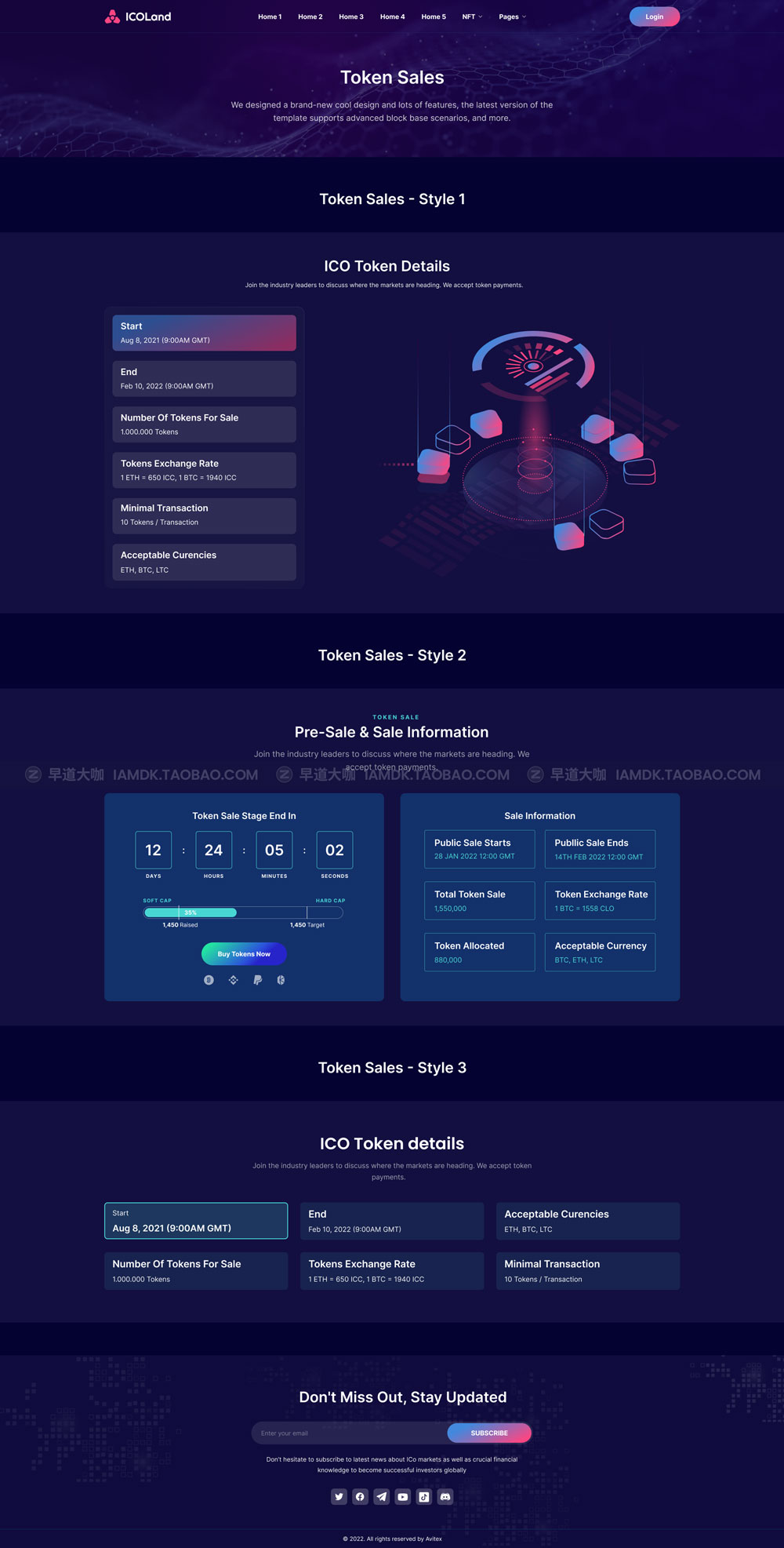 炫酷NFT加密货币数字货币交易市场网站界面设计WEB UI套件素材 ICO landing page & ICO Crypto Template_img_2