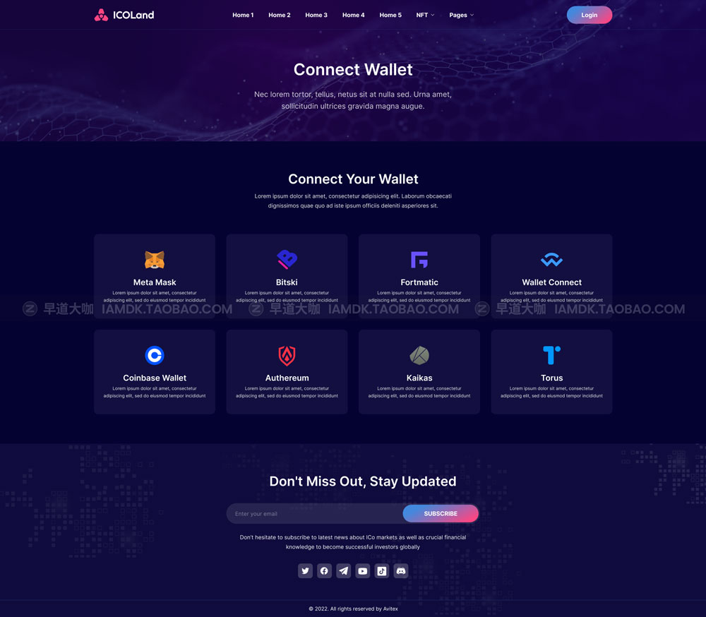 炫酷NFT加密货币数字货币交易市场网站界面设计WEB UI套件素材 ICO landing page & ICO Crypto Template_img_2