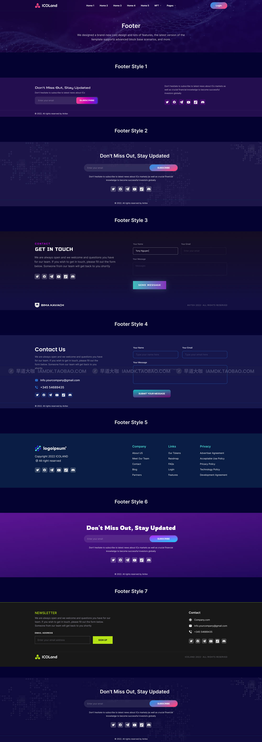 炫酷NFT加密货币数字货币交易市场网站界面设计WEB UI套件素材 ICO landing page & ICO Crypto Template_img_2