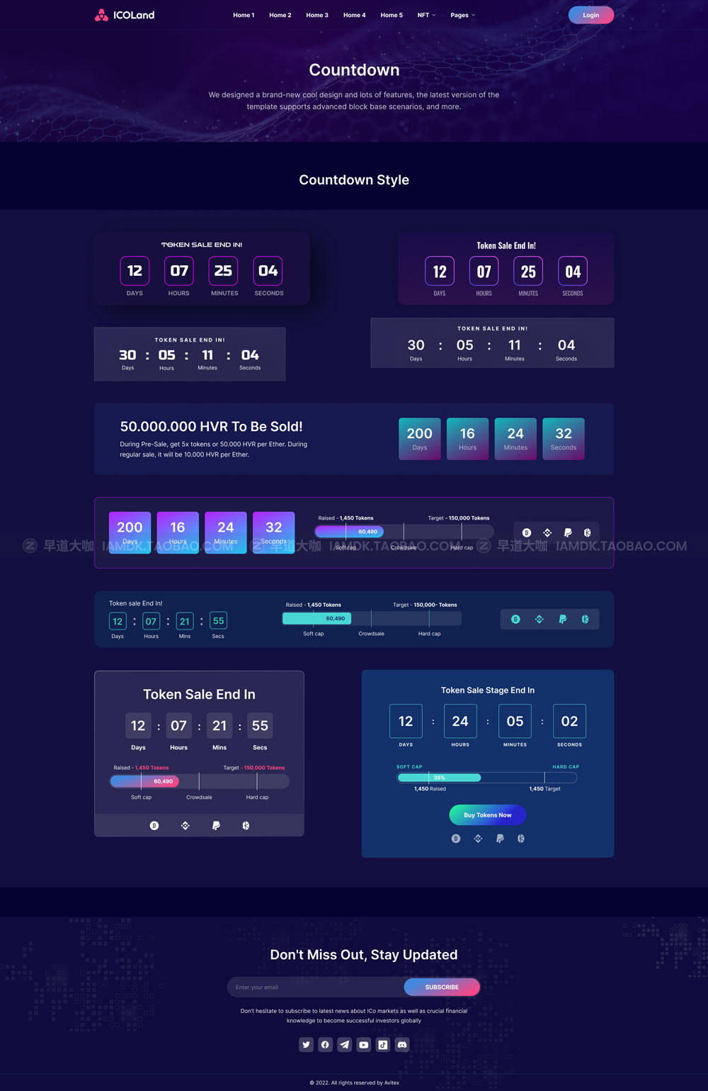 炫酷NFT加密货币数字货币交易市场网站界面设计WEB UI套件素材 ICO landing page & ICO Crypto Template_img_2