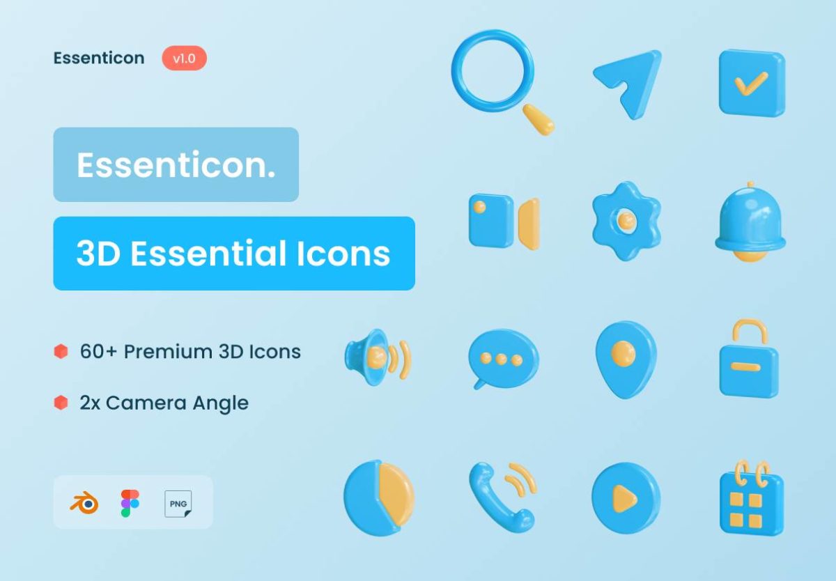 60款质感网站app设计3d立体图标icon设计素材 Essenticon - 3D Essential Icons_img_3