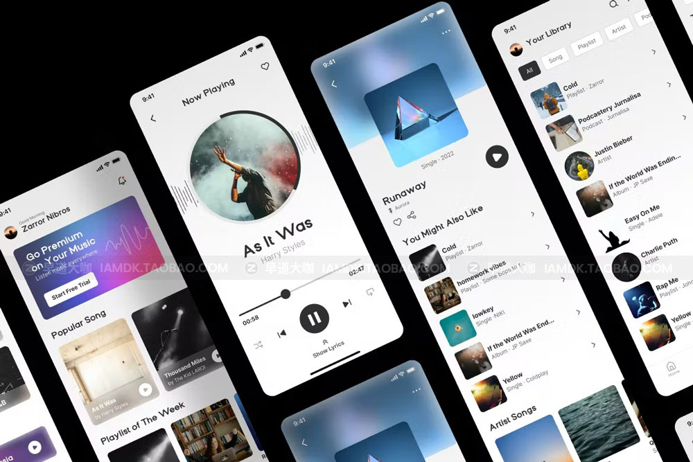 独特音乐博客播放器应用程序app界面设计ui套件素材 Musicaly - Music, Podcast Player Mobile App UI Kit TMMHZEP_img_2