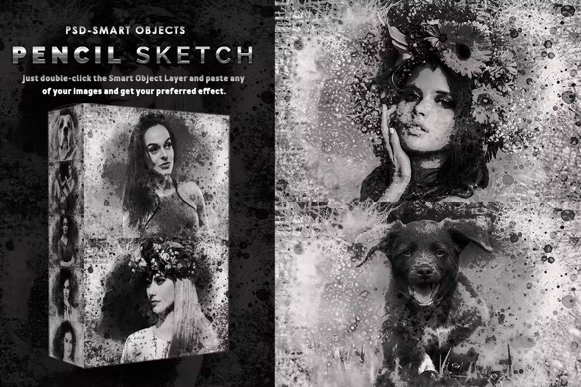 黑色铅笔素描水彩效果照片处理特效ps样机模版 Pencil Sketch PSD Photoshop Actions_img_2