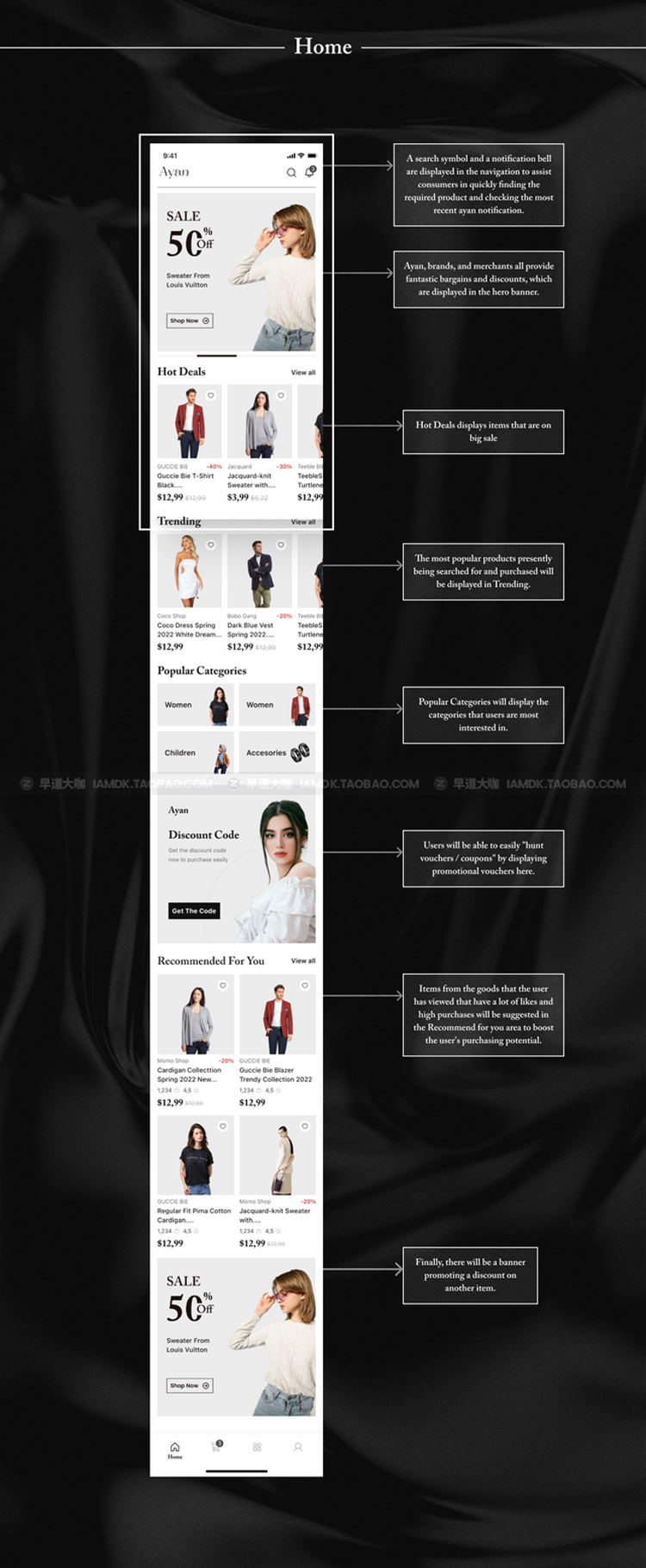 时尚电子商务商城app界面设计ui套件fig模版素材  Ayan - Fashion E-commerce App Design Template_img_2