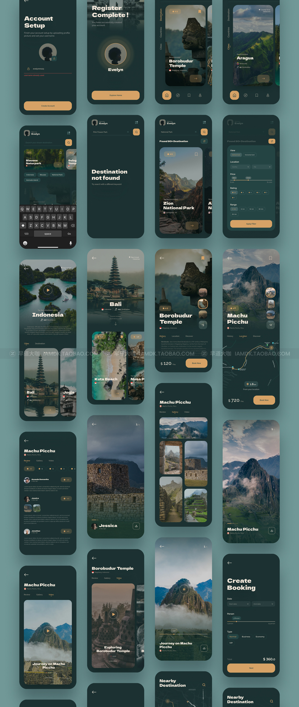 明暗旅行旅游照片分享应用程序app界面设计ui套件 Navel - Nature Travel Expedia App UI Kit_img_2