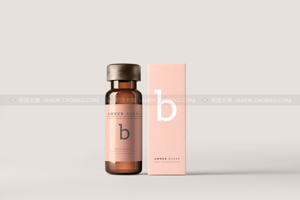 时尚化妆品药品琥珀玻璃瓶纸盒设计展示贴图样机模版 Amber Glass Vial Bottle Mockups_img_2