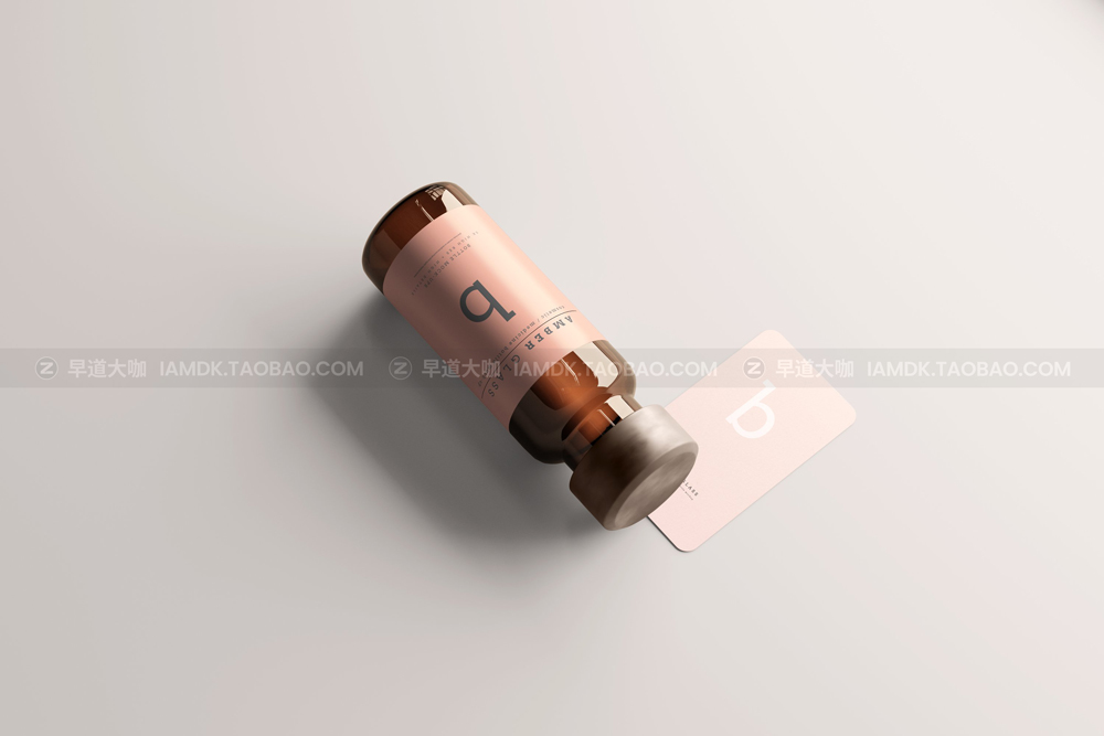 时尚化妆品药品琥珀玻璃瓶纸盒设计展示贴图样机模版 Amber Glass Vial Bottle Mockups_img_2