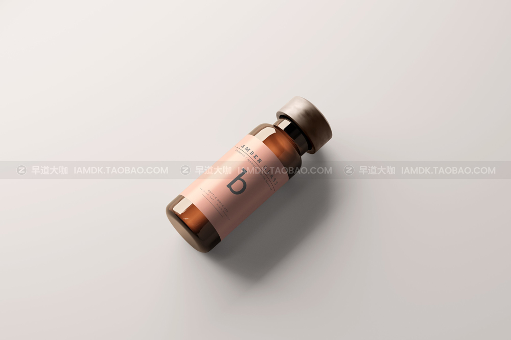 时尚化妆品药品琥珀玻璃瓶纸盒设计展示贴图样机模版 Amber Glass Vial Bottle Mockups_img_2