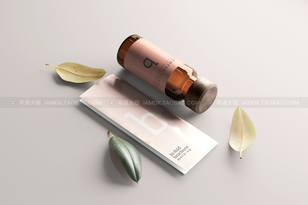 时尚化妆品药品琥珀玻璃瓶纸盒设计展示贴图样机模版 Amber Glass Vial Bottle Mockups_img_2