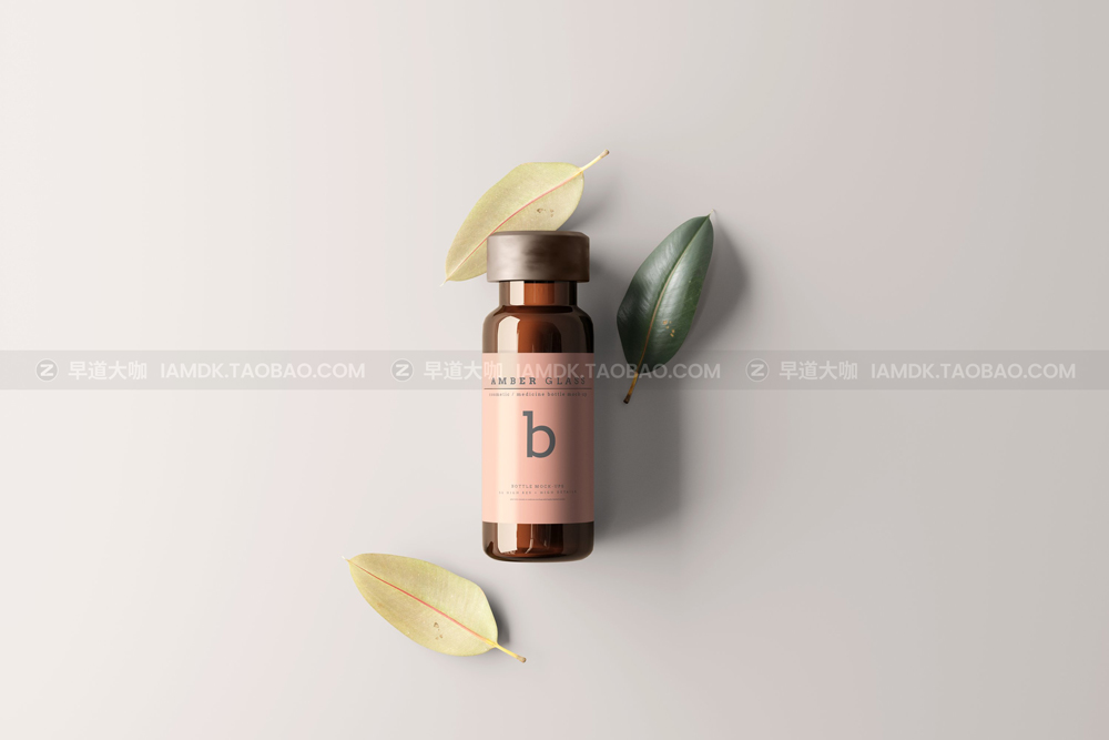 时尚化妆品药品琥珀玻璃瓶纸盒设计展示贴图样机模版 Amber Glass Vial Bottle Mockups_img_2