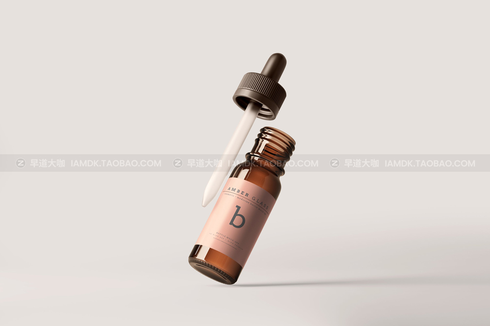 时尚琥珀色化妆品药瓶滴管瓶纸盒设计展示贴图样机模版 Amber Glass Dropper Bottle Mockups_img_2