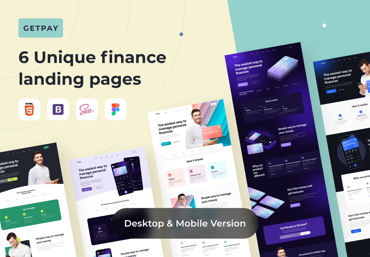 简洁金融网站登录页面WEB UI设计模板素材 GetPay - 6 Unique Finance Landing Pages_img_3