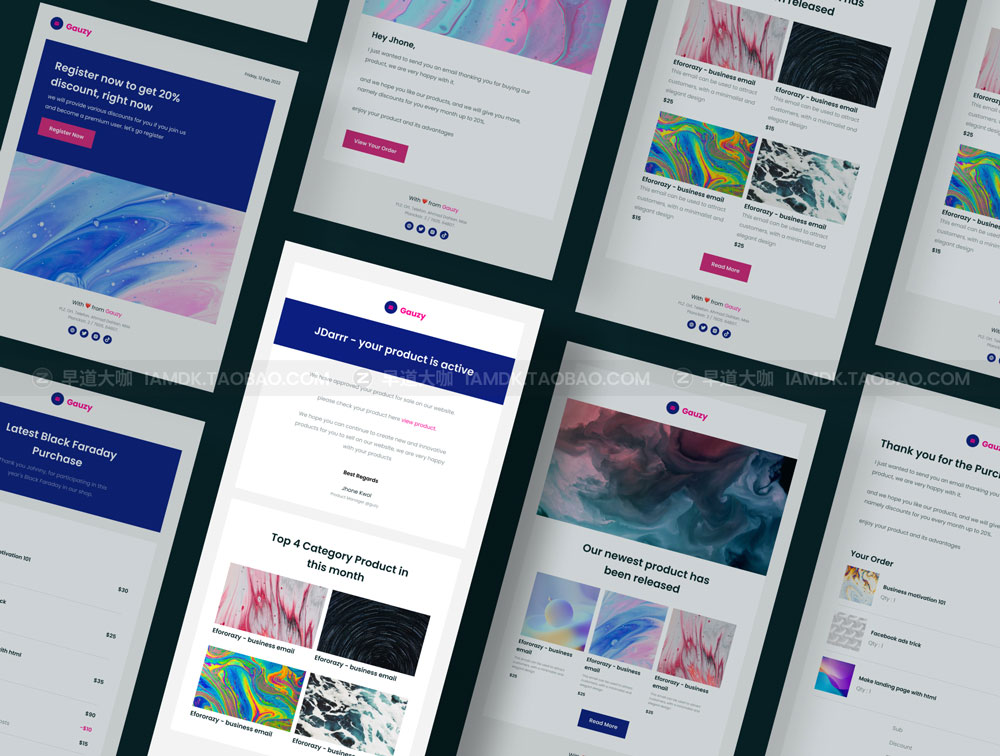 电子邮件创建页面模板设计WEB UI套件素材 Gauzy - 20 Uniq Email Template for Bussiness_img_2