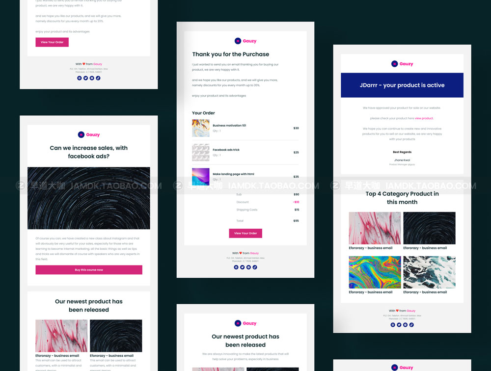 电子邮件创建页面模板设计WEB UI套件素材 Gauzy - 20 Uniq Email Template for Bussiness_img_2