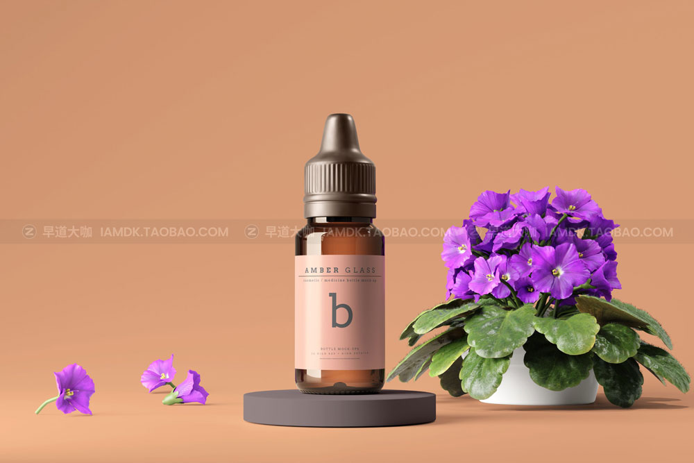 琥珀色玻璃化妆品药物滴管瓶包装盒设计展示贴图样机 Amber Glass Dropper Bottle Mockups_img_2