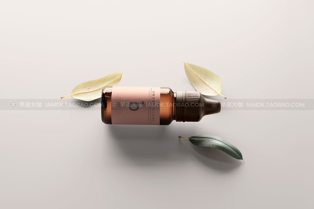 琥珀色玻璃化妆品药物滴管瓶包装盒设计展示贴图样机 Amber Glass Dropper Bottle Mockups_img_2