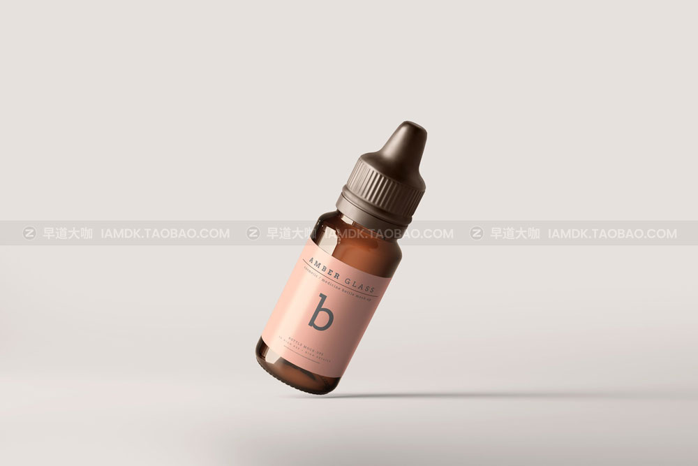 琥珀色玻璃化妆品药物滴管瓶包装盒设计展示贴图样机 Amber Glass Dropper Bottle Mockups_img_2