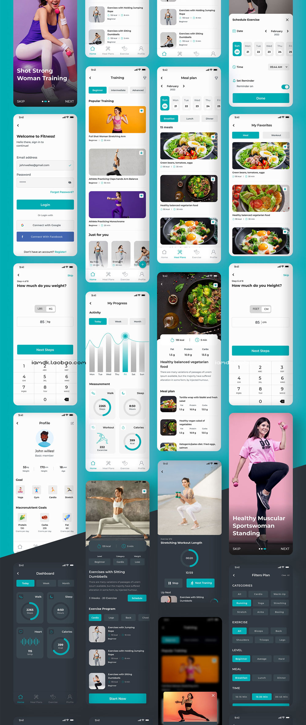 健康运动锻炼app应用程序界面设计ui套件素材 FitMeal - Workouts & Meal Planner | Fitness Mobile UI Kit_img_2