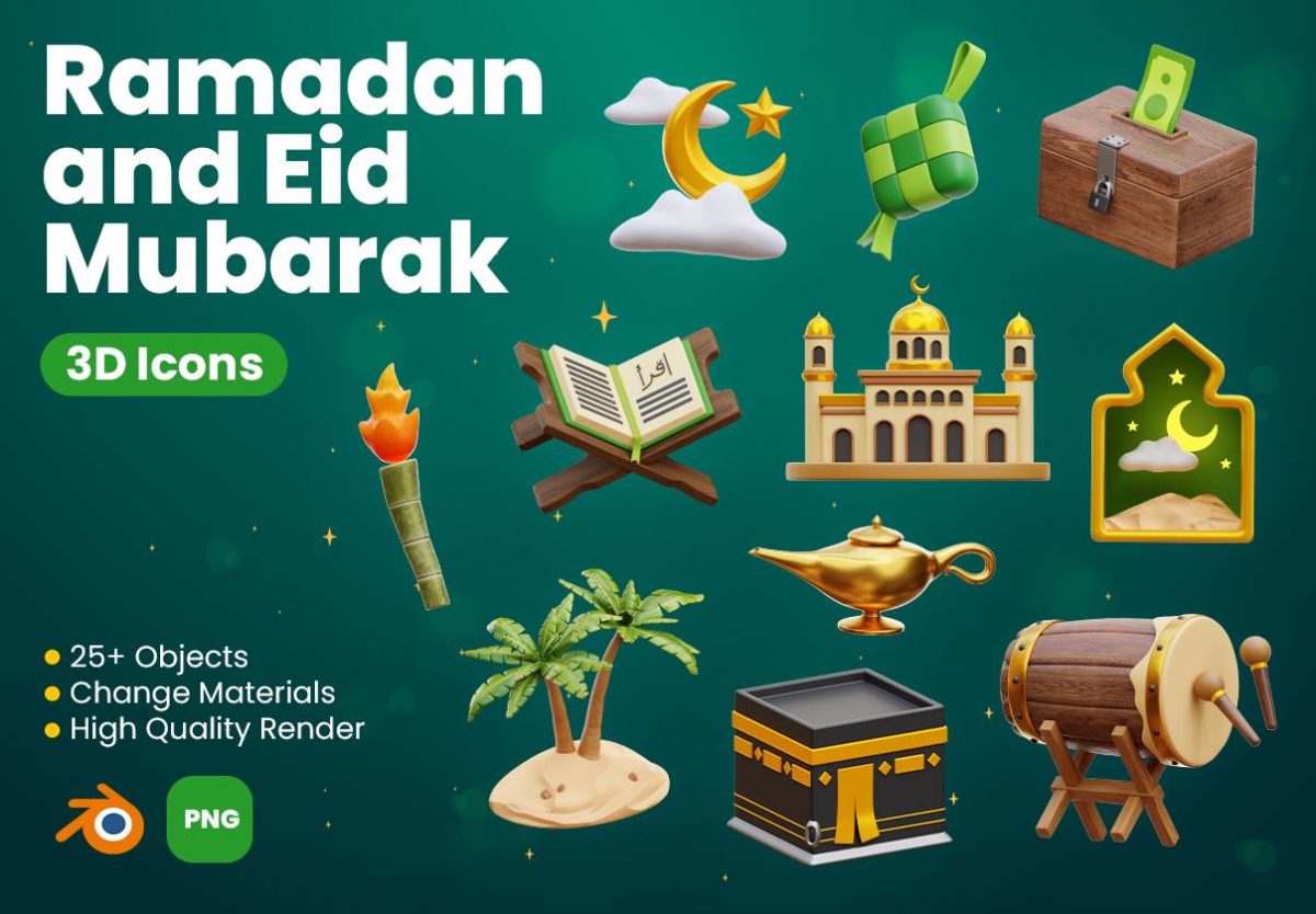 西域穆斯林斋月印度阿拉丁3D立体卡通PNG免抠图片插图插画素材 Ramadan and Eid Mubarak 3D Icons_img_3