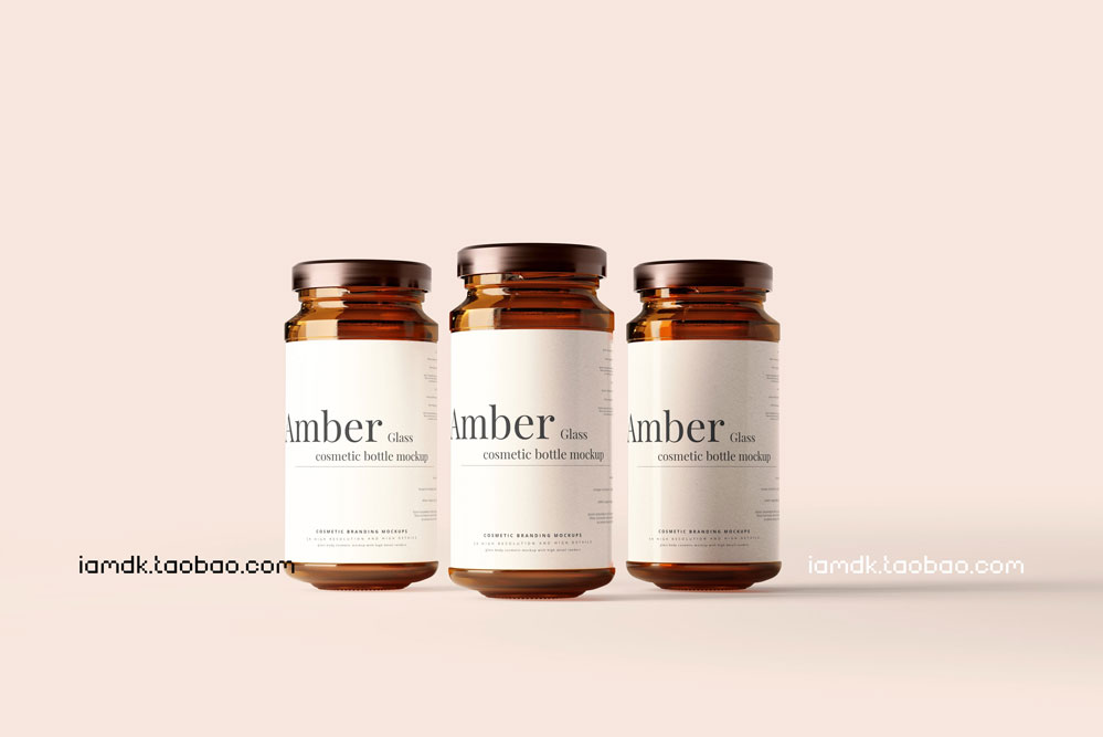 时尚琥珀药物化妆品玻璃瓶贴纸设计展示贴图样机PSD模版 Amber Glass Jar Mockup_img_2