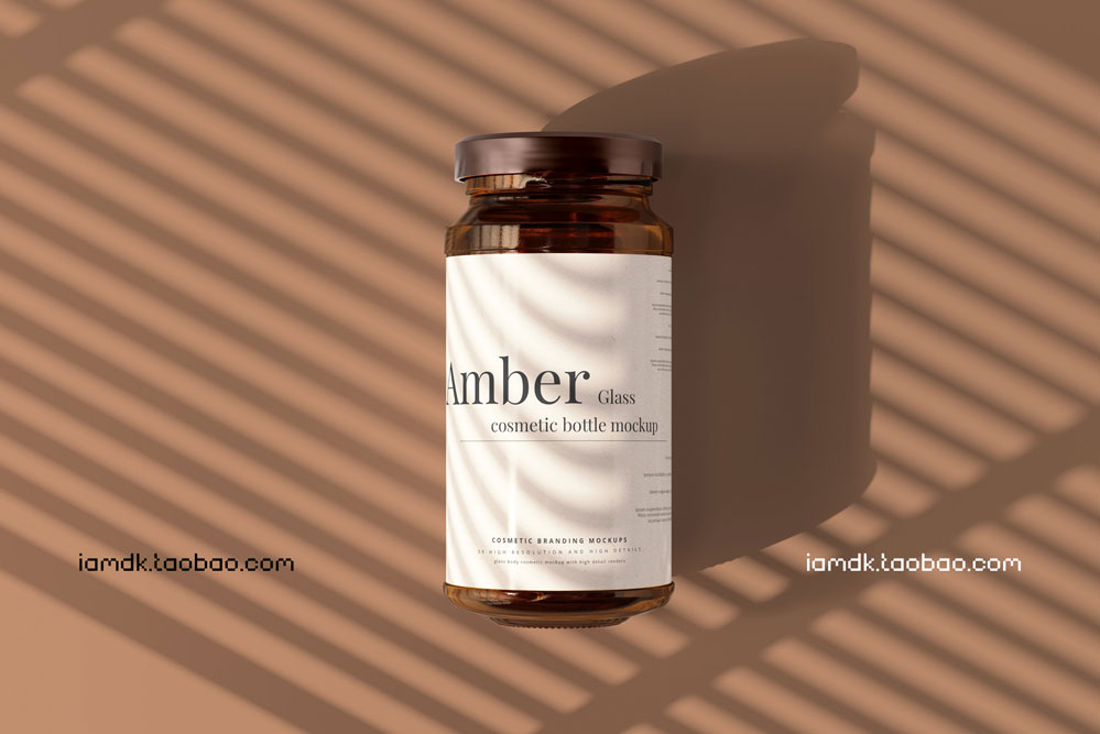 时尚琥珀药物化妆品玻璃瓶贴纸设计展示贴图样机PSD模版 Amber Glass Jar Mockup_img_2