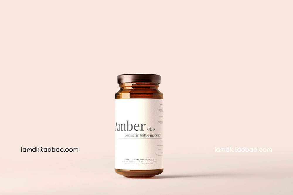 时尚琥珀药物化妆品玻璃瓶贴纸设计展示贴图样机PSD模版 Amber Glass Jar Mockup_img_2