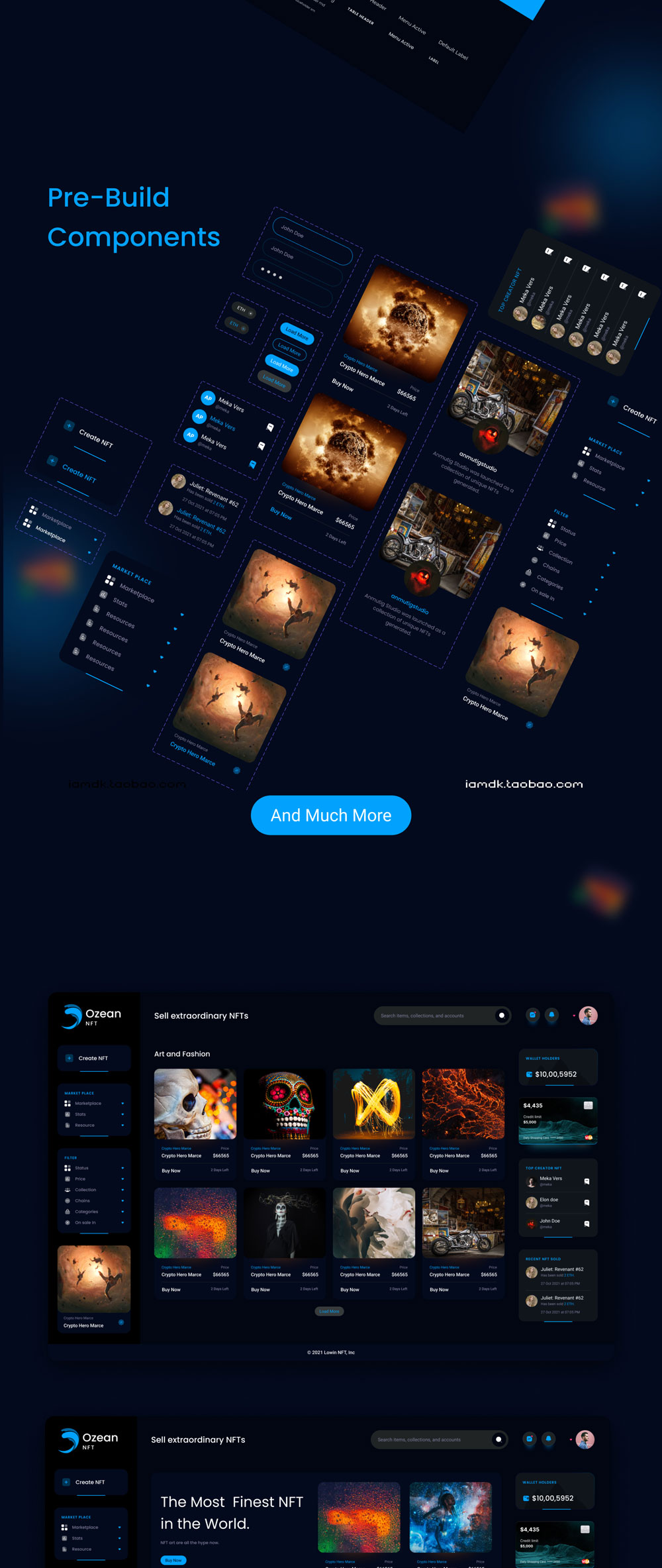 暗黑NFT交易平台商城WEB界面设计UI套件素材 Ozean NFT Marketplace UI Kit_img_2