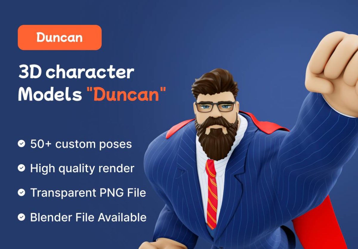 精美卡通有趣商务男士3D图标Icon设计PNG免扣图片素材 Duncan - 3D Character Models_img_3