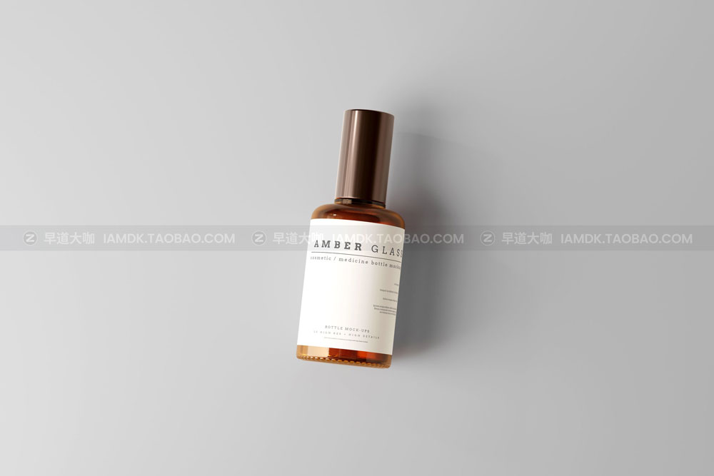 逼真化妆品药物琥珀玻璃瓶贴纸设计展示样机模板 Amber Glass Bottle Mockups_img_2