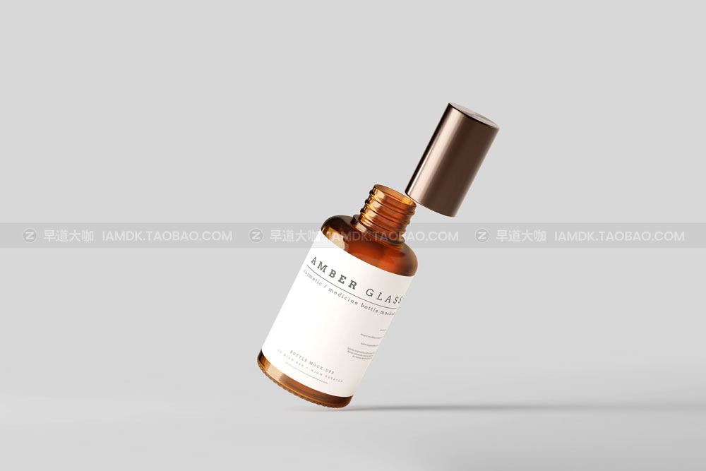 逼真化妆品药物琥珀玻璃瓶贴纸设计展示样机模板 Amber Glass Bottle Mockups_img_2