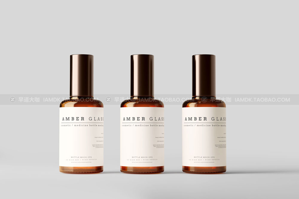 逼真化妆品药物琥珀玻璃瓶贴纸设计展示样机模板 Amber Glass Bottle Mockups_img_2