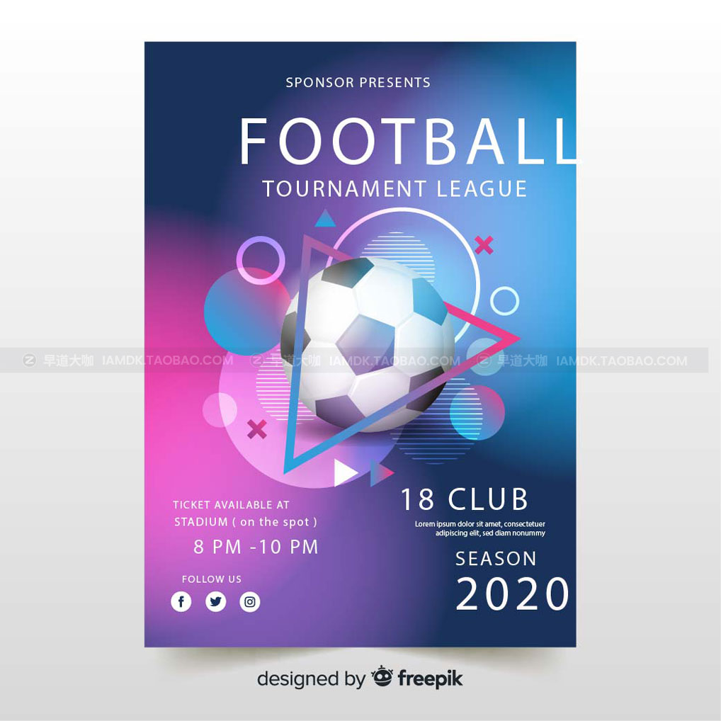 炫彩时尚创意足球海报传单设计AI矢量模板 Soccer Poster Template_img_2