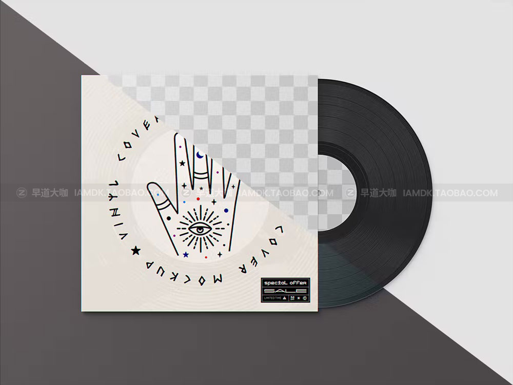 复古黑胶唱片音乐专辑封面设计作品贴图PSD样机模板素材 Vinyl Album Mock-up_img_2