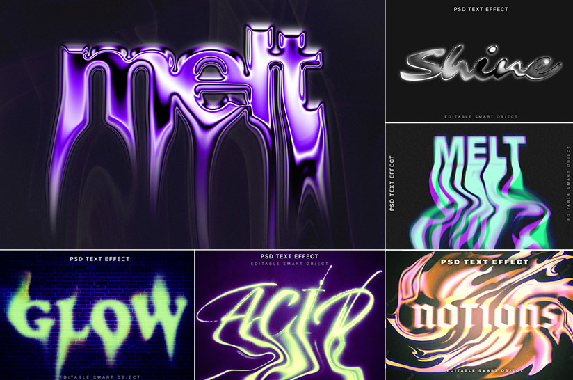 复古艺术酸性液化扭曲流动金属RGB故障字体Logo特效PS样机组合 Acid Twisted Text Mockup_img_2