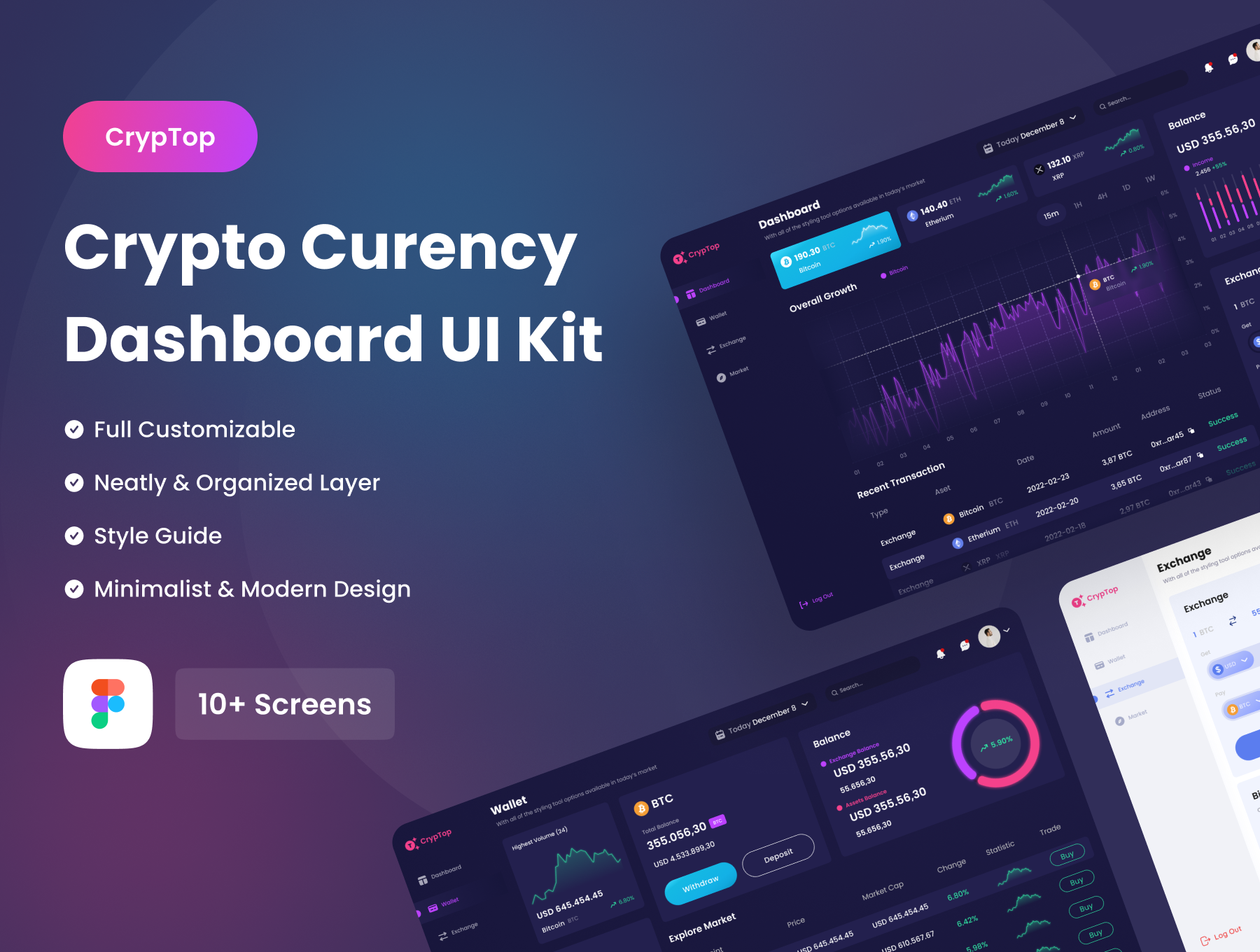 现代时尚加密货币交易平台仪表盘界面设计UI套件 CrypTop - Crypto Curency Dashboard UI Kit_img_2