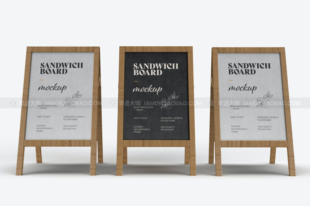 逼真户外咖啡餐厅菜单广告设计样机模板素材 Sandwich Board Mockup_img_2