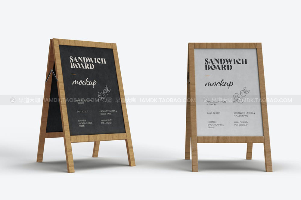 逼真户外咖啡餐厅菜单广告设计样机模板素材 Sandwich Board Mockup_img_2