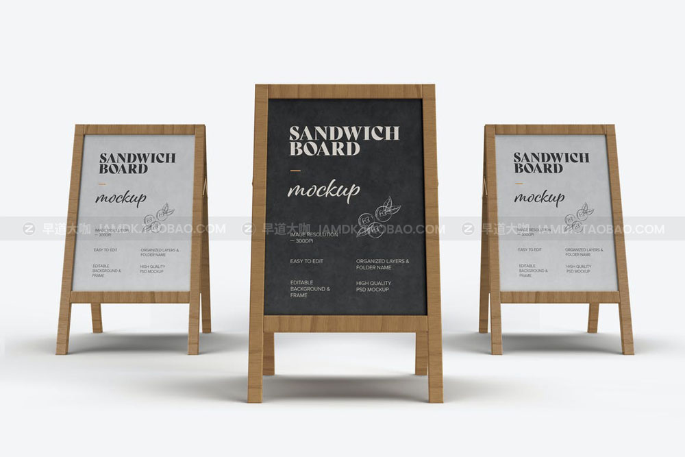 逼真户外咖啡餐厅菜单广告设计样机模板素材 Sandwich Board Mockup_img_2