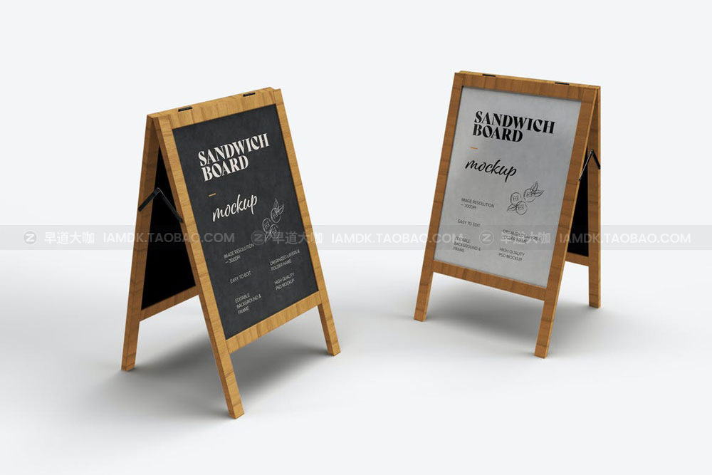 逼真户外咖啡餐厅菜单广告设计样机模板素材 Sandwich Board Mockup_img_2