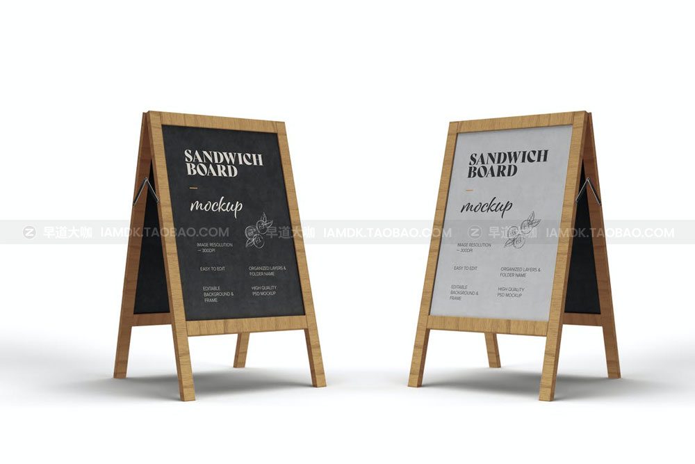 逼真户外咖啡餐厅菜单广告设计样机模板素材 Sandwich Board Mockup_img_2